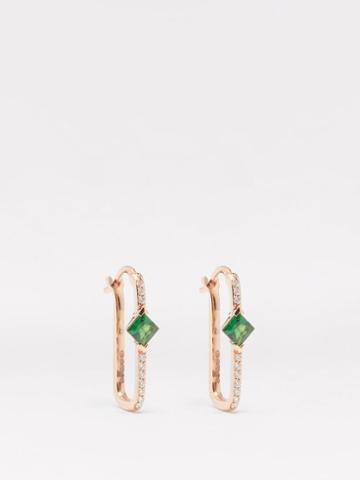 Raphaele Canot - Diamond, Tsavorite & 18kt Rose-gold Earrings - Womens - Green Multi
