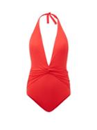 Melissa Odabash - Tahiti Plunge-front Halterneck Swimsuit - Womens - Red