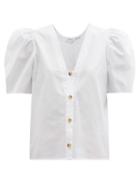 Matchesfashion.com Rhode - Nisha Puff-sleeve Cotton-poplin Blouse - Womens - White