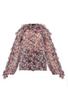 Matchesfashion.com Giambattista Valli - Ruffled Floral Print Silk Chiffon Blouse - Womens - Black Multi