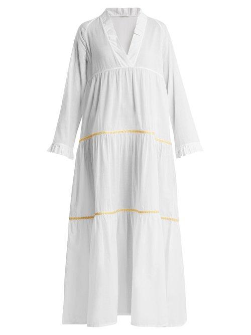 Matchesfashion.com Daft - Santorini V Neck Embroidered Cotton Dress - Womens - White
