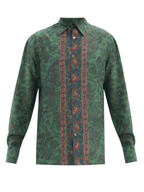 Matchesfashion.com 73 London - Paisley-print Silk-georgette Shirt - Mens - Green Multi