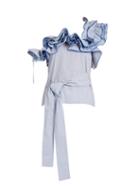 Matchesfashion.com Rosie Assoulin - Iris One Shoulder Ruffle Trimmed Cotton Top - Womens - Blue Print