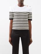 Balmain - Embroidered Striped-knit Top - Womens - Black Stripe