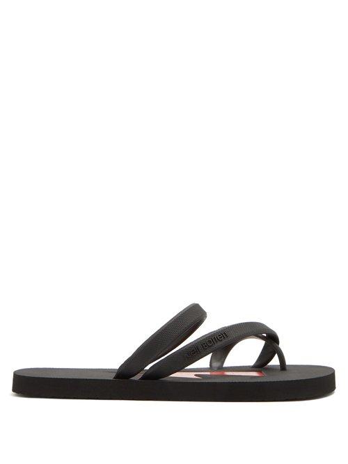 Matchesfashion.com Neil Barrett - Lightning Bolt Print Multi Strap Rubber Sandals - Mens - Black Red