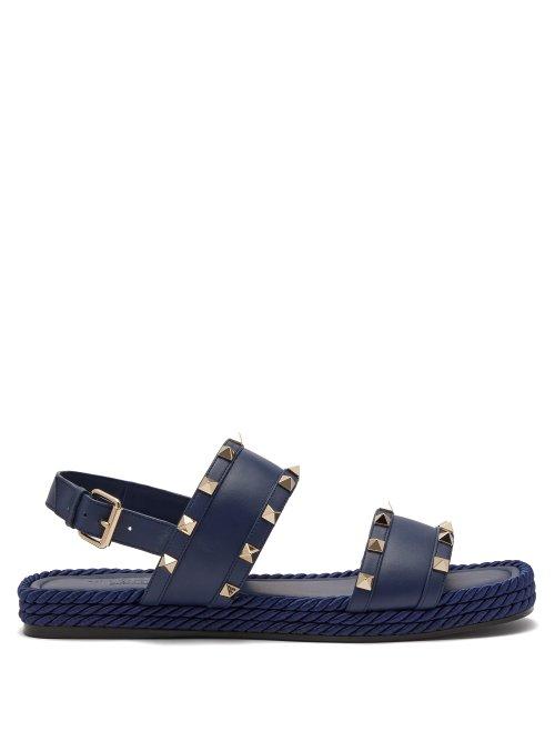 Matchesfashion.com Valentino - Torchon Rockstud Leather Slides - Womens - Navy
