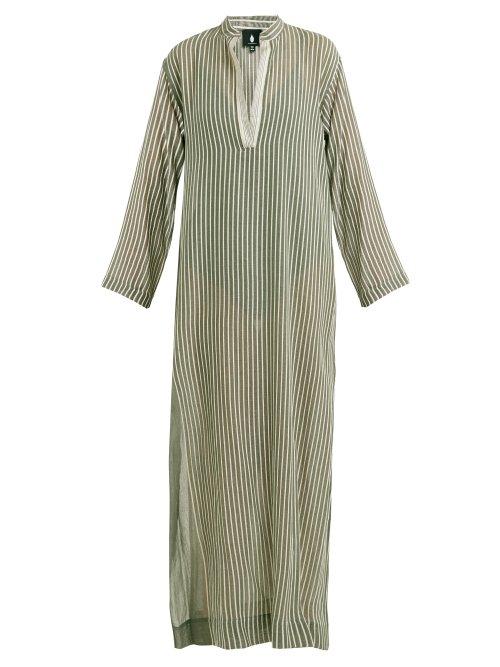Matchesfashion.com Su - Kika Mandarin Collar Striped Kaftan - Womens - Khaki