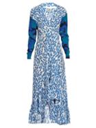 Matchesfashion.com Preen By Thornton Bregazzi - Elta V Neck Floral Print Silk Dress - Womens - Blue Multi