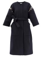 Matchesfashion.com Ssone - Nadia Swarovski-embellished Wool-blend Coat - Womens - Navy