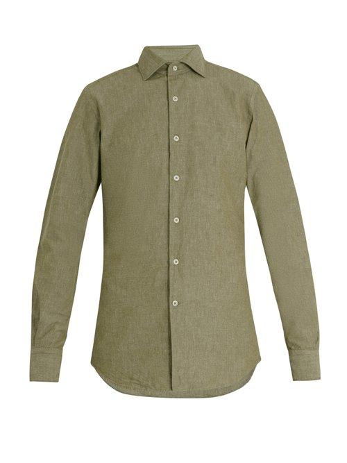 Matchesfashion.com Glanshirt - Long Sleeved Slim Fit Cotton Shirt - Mens - Green