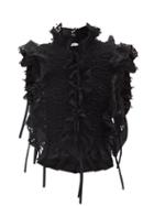 Matchesfashion.com Cecilie Bahnsen - Lehanne Smocked Broderie-angaise Cotton-blend Top - Womens - Black
