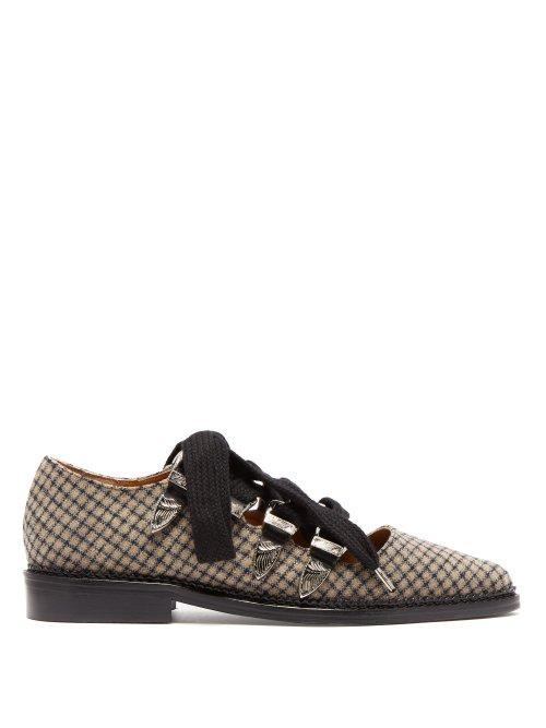 Matchesfashion.com Toga - Checked Wool Point Toe Flats - Womens - Grey Multi