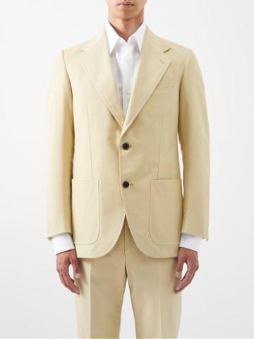 Husbands - Cotton-gabardine Single-breasted Suit Jacket - Mens - Beige