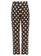 Matchesfashion.com La Prestic Ouiston - Polka Dot Silk Twill Straight Leg Trousers - Womens - Black White