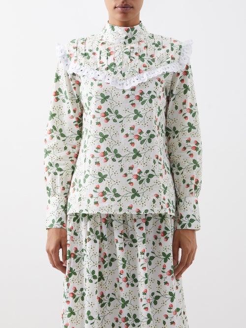 Batsheva - X Laura Ashley Cardiff Strawberry-print Blouse - Womens - White Multi