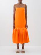 Another Tomorrow - Gathered Flounce-hem Organic-cotton Dress - Womens - Orange