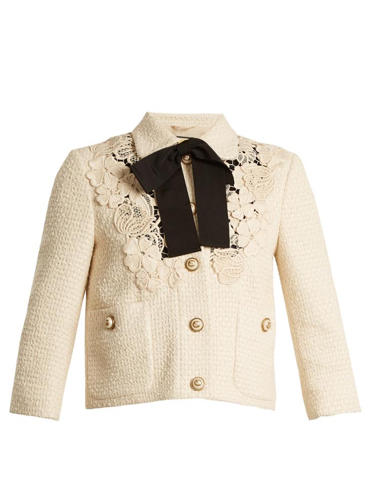 Gucci Macram-lace Embellished Tweed Cropped Jacket
