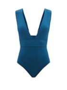 Ladies Beachwear Eres - Pigment Plunge-neck Swimsuit - Womens - Blue