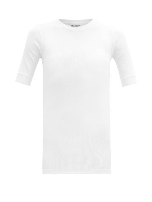Matchesfashion.com Brunello Cucinelli - Ribbed Cotton-blend T-shirt - Womens - White