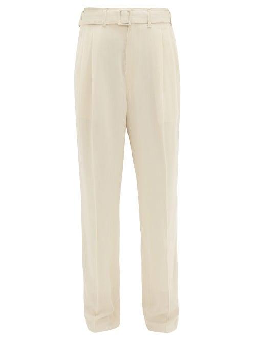 Matchesfashion.com Lemaire - Belted Crepe Wide-leg Trousers - Womens - Ivory