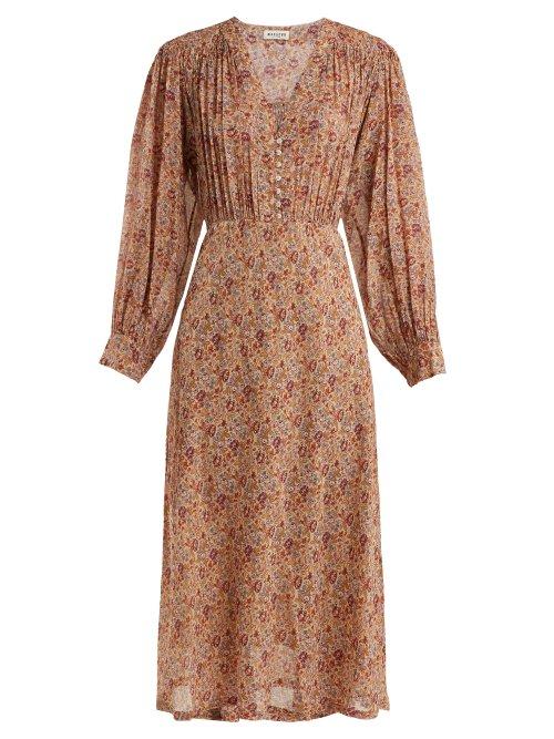 Matchesfashion.com Masscob - Blaise Floral Print Silk Midi Dress - Womens - Pink Multi