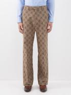 Gucci - Horsebit-jacquard Cotton-blend Suit Trousers - Mens - Brown Beige
