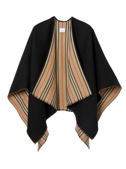 Burberry - Icon Stripe Wool Cape - Womens - Black Multi