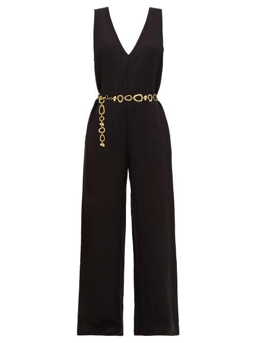 Matchesfashion.com Solid & Striped - Belted Linen-blend Wide-leg Jumpsuit - Womens - Black