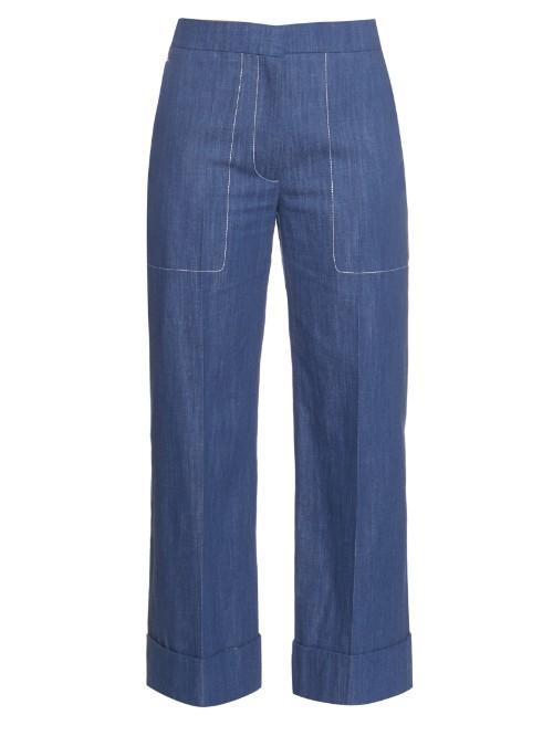 Sonia Rykiel Chambray Straight-leg Cropped Trousers