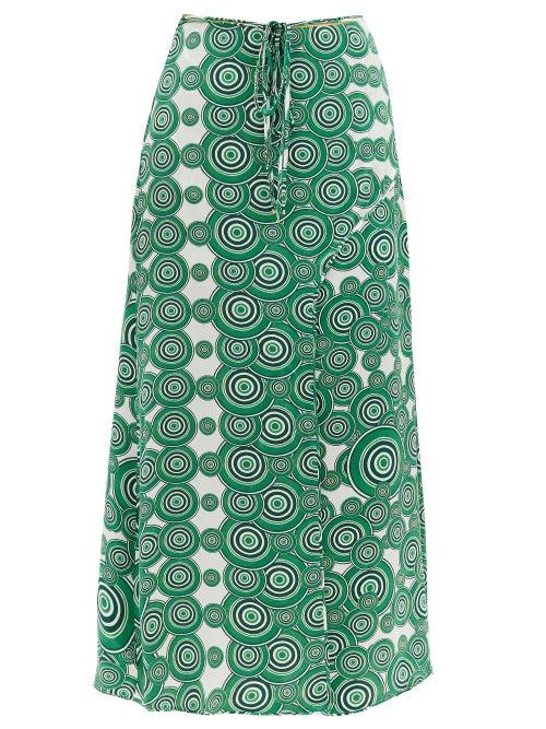 Matchesfashion.com Themis Z - Salome Maze-print Silk Wrap Skirt - Womens - Green Multi