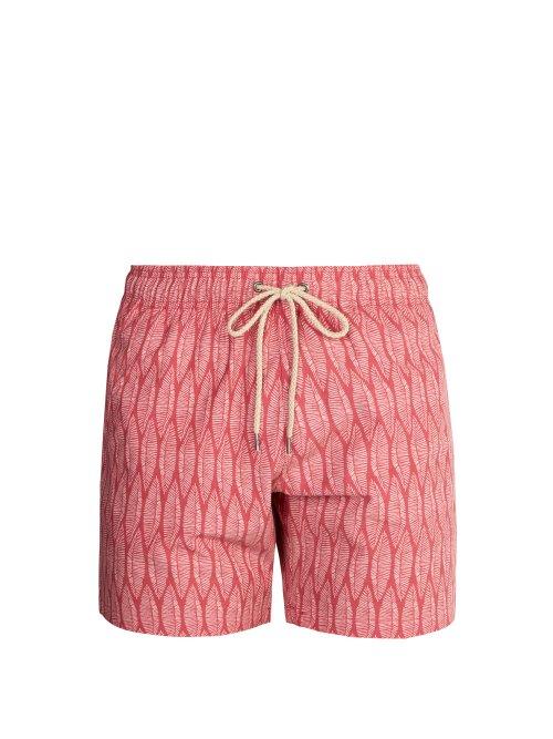 Matchesfashion.com Faherty - Beacon Surfboard Leaf Print Swim Shorts - Mens - Red