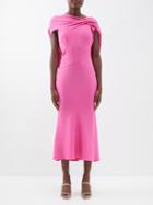 Roland Mouret - Draped Fluted-hem Crepe Midi Dress - Womens - Pink