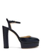 Matchesfashion.com Jimmy Choo - Maple 125 Crocodile Effect Leather Platform Pumps - Womens - Navy