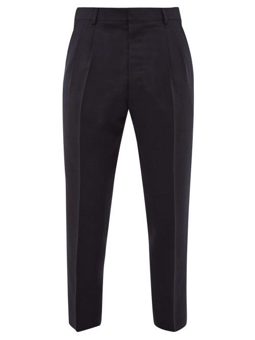 Matchesfashion.com Ami - High Rise Wool Crepe Trousers - Mens - Navy