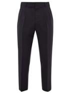 Matchesfashion.com Ami - High Rise Wool Crepe Trousers - Mens - Navy