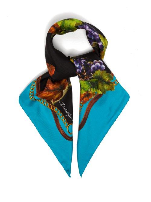 Matchesfashion.com Dolce & Gabbana - Vineyard Print Silk Twill Scarf - Womens - Blue
