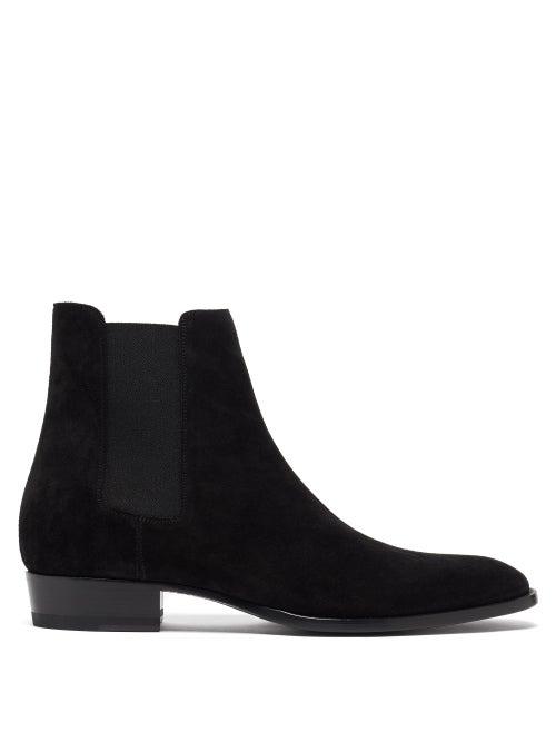 Mens Shoes Saint Laurent - Wyatt Suede Chelsea Boots - Mens - Black