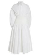 Alexander Mcqueen - Shirred-waist Cotton-poplin Shirt Dress - Womens - White