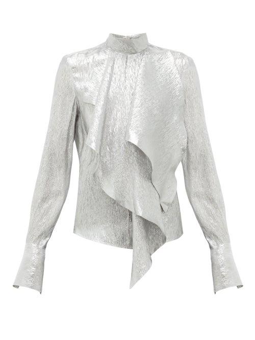 Matchesfashion.com Petar Petrov - Cynthia Draped Silk-blend Lam Blouse - Womens - Silver