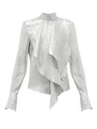 Matchesfashion.com Petar Petrov - Cynthia Draped Silk-blend Lam Blouse - Womens - Silver