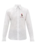 Matchesfashion.com Alexander Mcqueen - Floral Appliqu Cotton Poplin Shirt - Mens - White