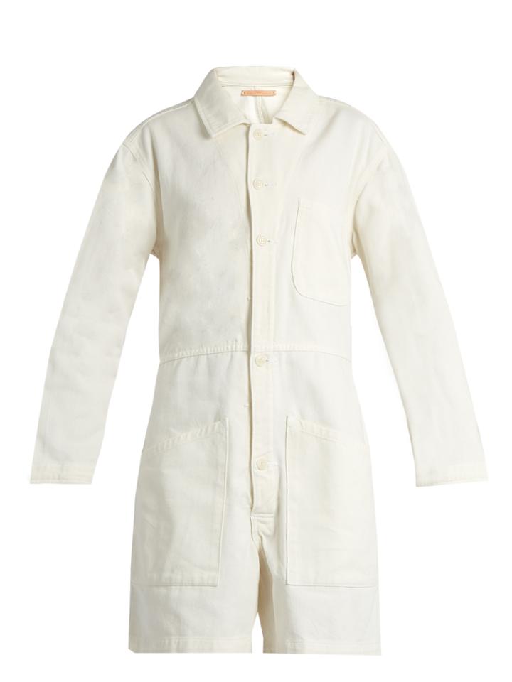 Bliss And Mischief Long-sleeved Cotton-denim Playsuit