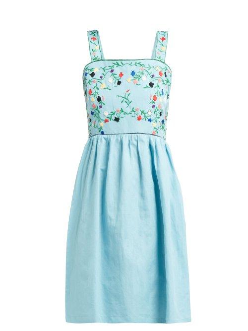 Matchesfashion.com Muzungu Sisters - Marigold Embroidered Cotton Blend Dress - Womens - Blue Multi