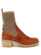 Chlo - Franne Block-heel Leather And Wool Boots - Womens - Tan