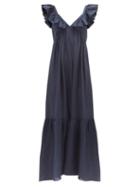 Matchesfashion.com Masscob - Acacia Ruffled Silk Dress - Womens - Blue