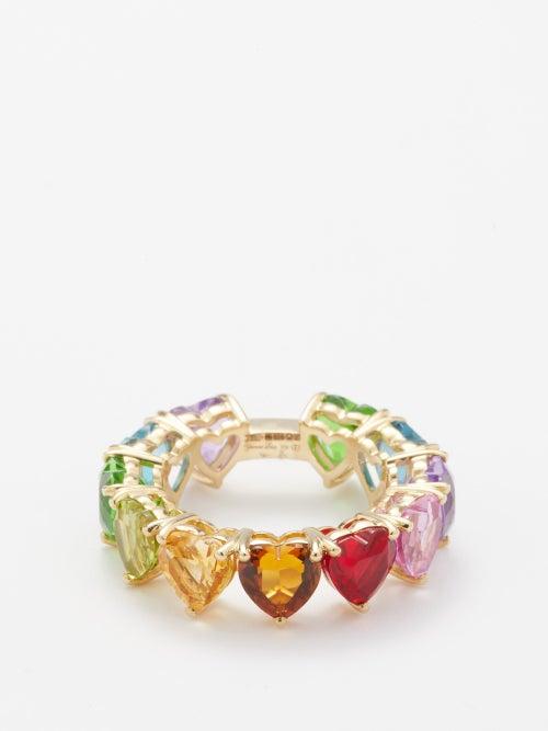 Yvonne Leon - Rainbow Heart Sapphire & 9kt Gold Ring - Womens - Gold Multi