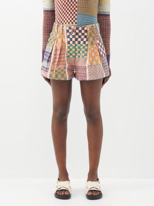 Ulla Johnson - Freda Masqu-embroidered Cotton Shorts - Womens - White Multi