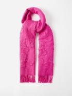 Valentino - 3d-flower Lurex-jacquard Wool-blend Scarf - Womens - Bright Pink
