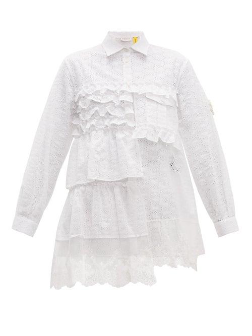 Matchesfashion.com 4 Moncler Simone Rocha - Broderie Anglaise Ruffled Cotton Blend Shirt - Womens - White