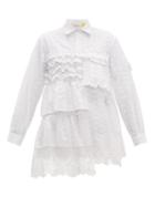 Matchesfashion.com 4 Moncler Simone Rocha - Broderie Anglaise Ruffled Cotton Blend Shirt - Womens - White